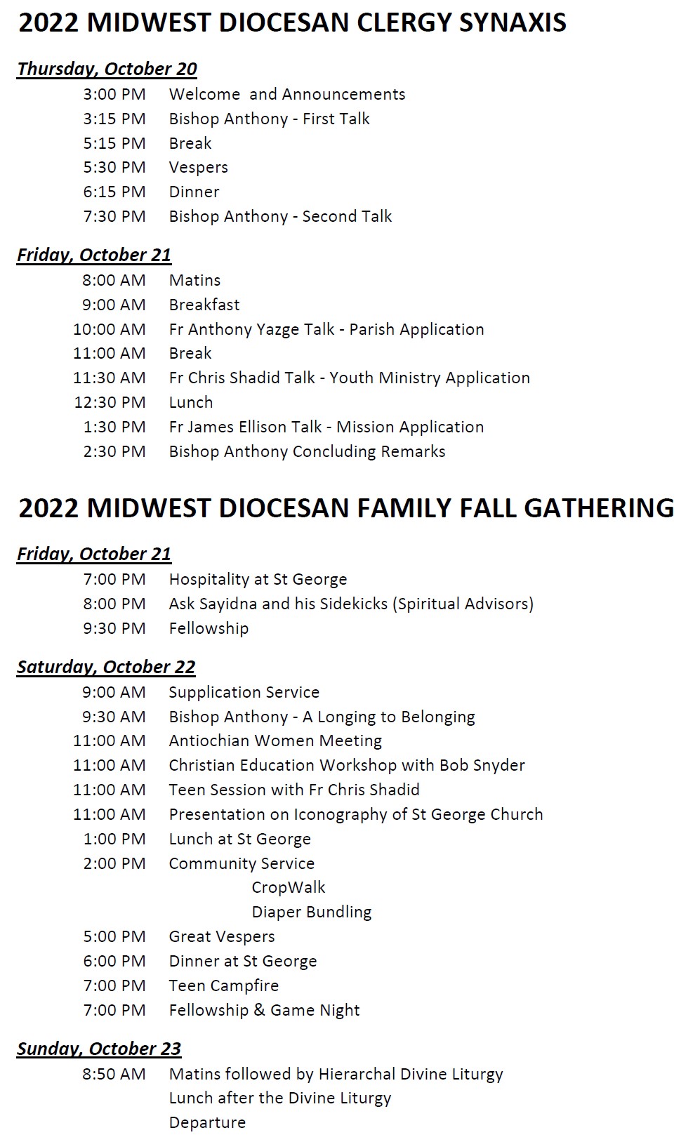 Midwest Diocese of Toledo Family Fall Gathering – St. George Orthodox ...